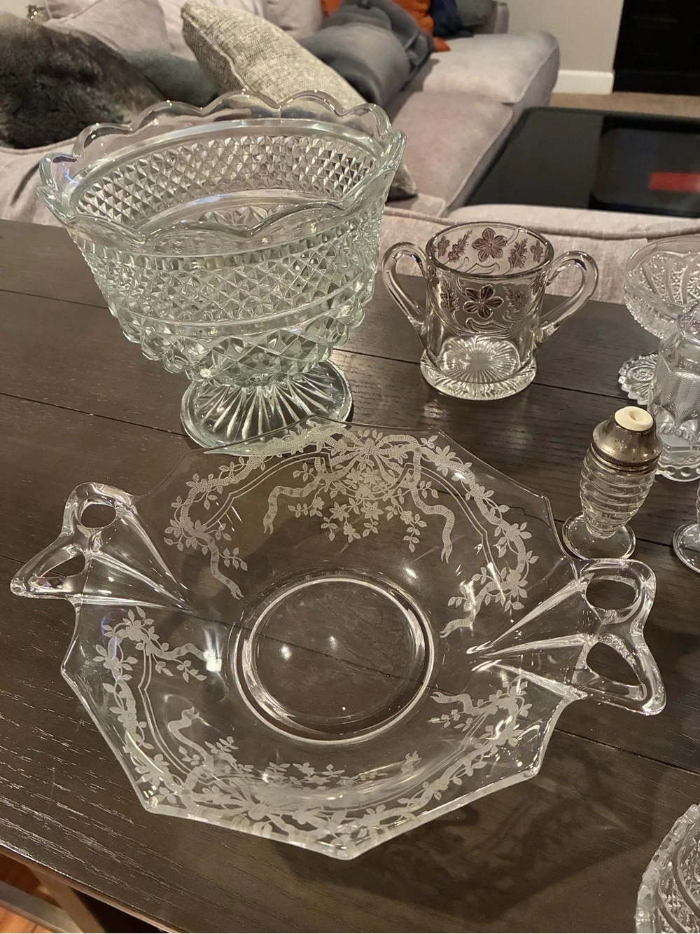 Clear Cut Glass Serving Set - Elegant Crystal-Style Pieces